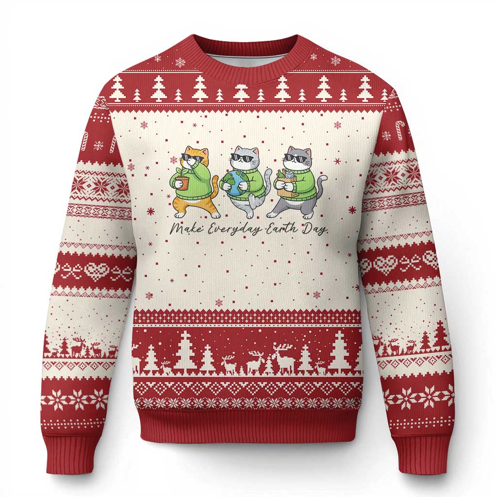 Make Everyday Earth Day Ugly Christmas Sweater Eco Friendly Cat Lover