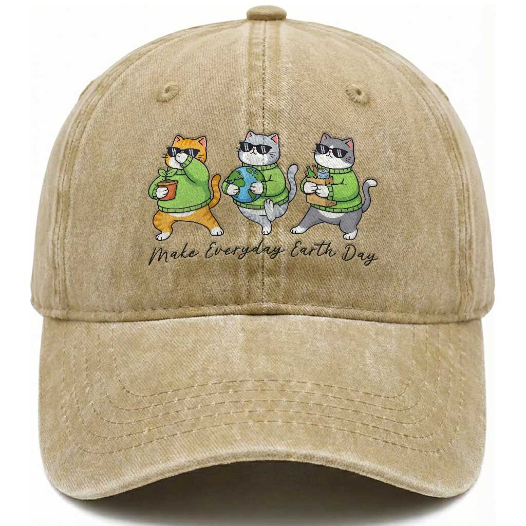 Make Everyday Earth Day Washed Cotton Baseball Cap Eco Friendly Cat Lover