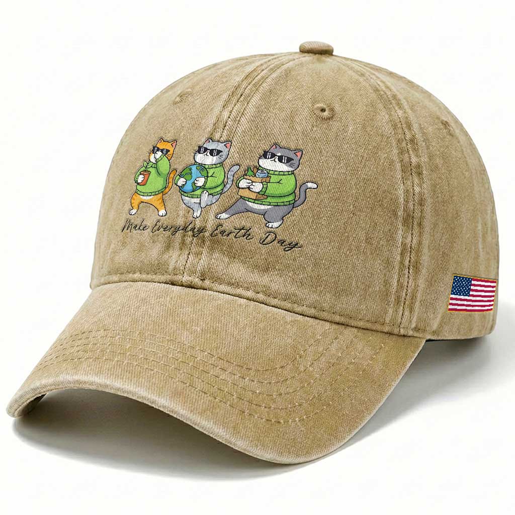 Make Everyday Earth Day Washed Cotton Baseball Cap Eco Friendly Cat Lover