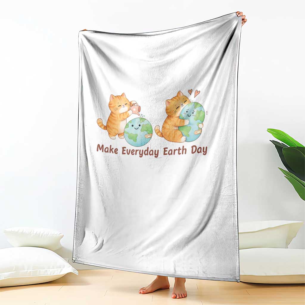 Make Everyday Earth Day Throw Blanket Cute Cat Healing Planet Earth