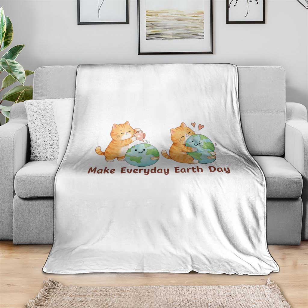 Make Everyday Earth Day Throw Blanket Cute Cat Healing Planet Earth