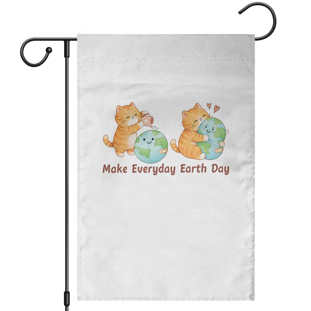 Make Everyday Earth Day Garden Flag Cute Cat Healing Planet Earth