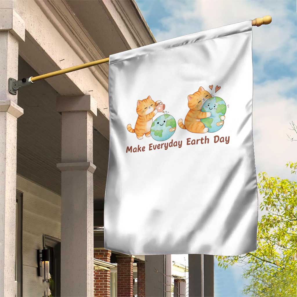 Make Everyday Earth Day Garden Flag Cute Cat Healing Planet Earth