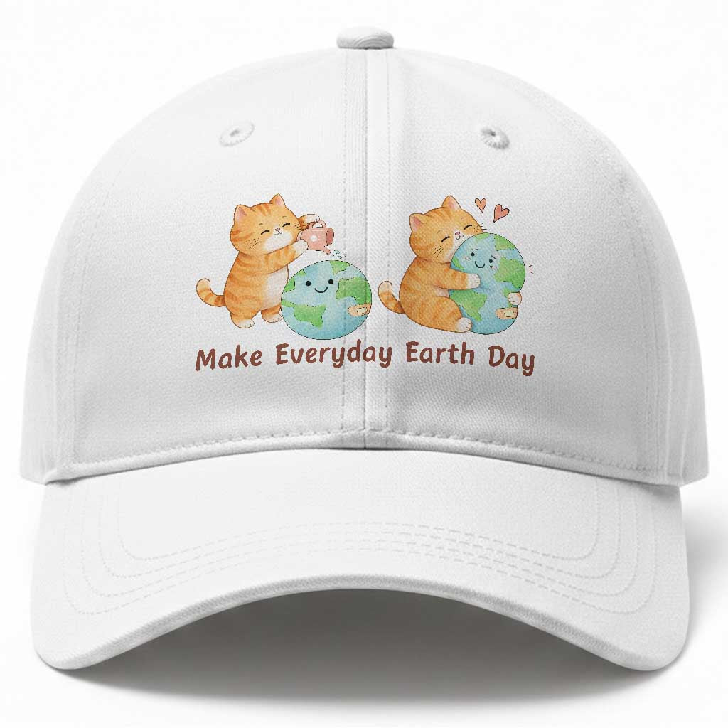Make Everyday Earth Day Baseball Cap Cute Cat Healing Planet Earth