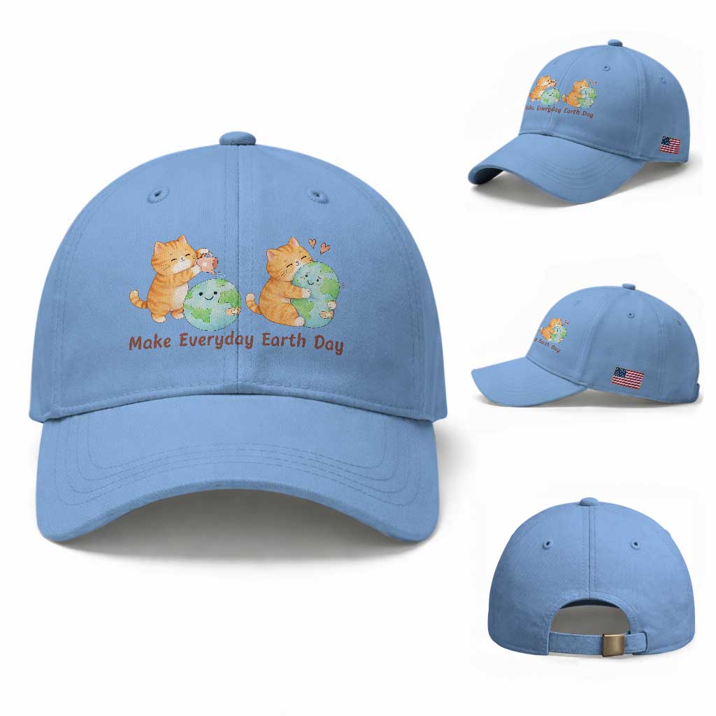 Make Everyday Earth Day Baseball Cap Cute Cat Healing Planet Earth
