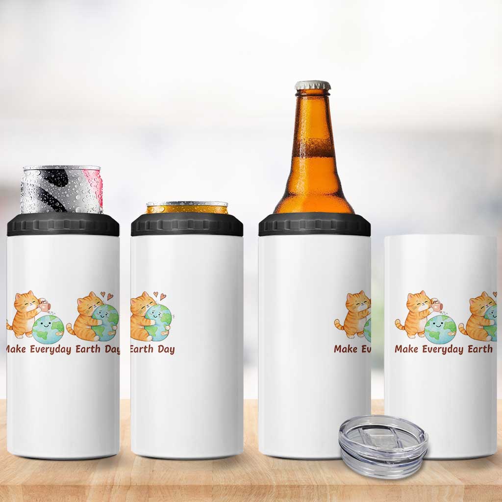 Make Everyday Earth Day 4 in 1 Can Cooler Tumbler Cute Cat Healing Planet Earth