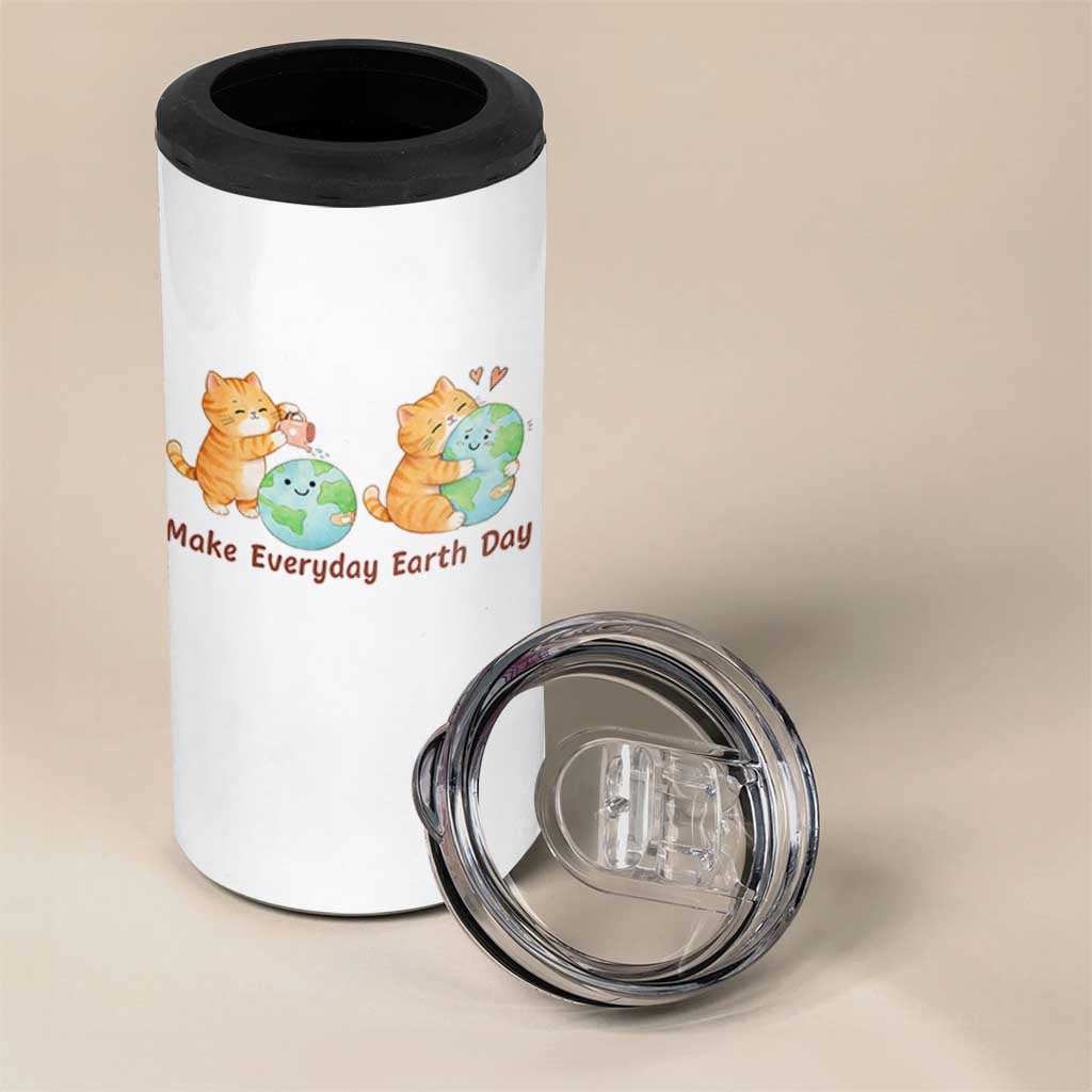 Make Everyday Earth Day 4 in 1 Can Cooler Tumbler Cute Cat Healing Planet Earth