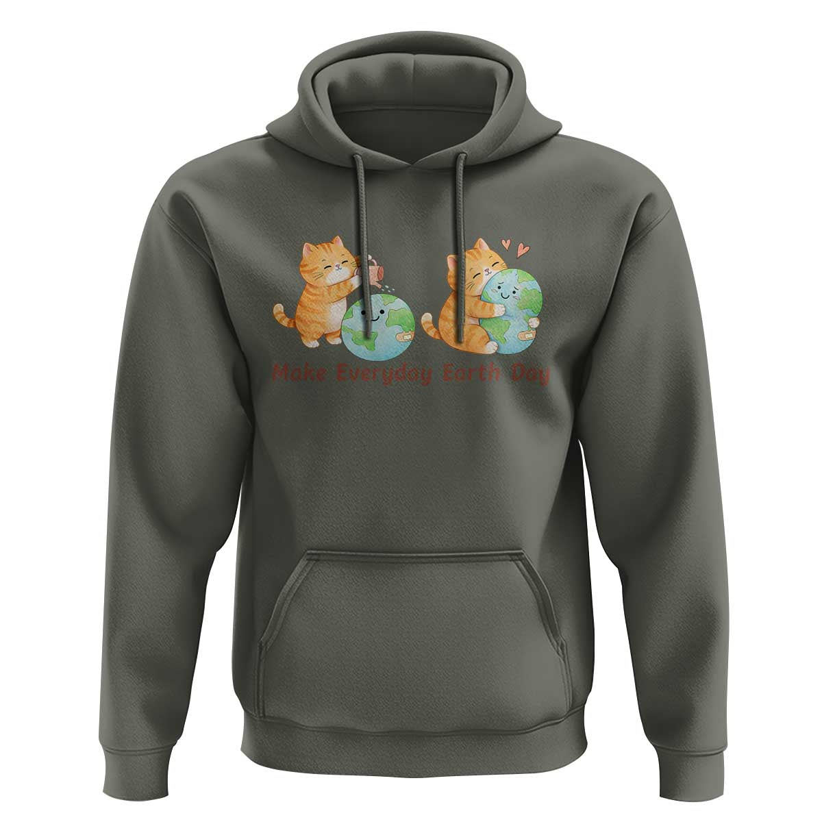 Make Everyday Earth Day Hoodie Cute Cat Healing Planet Earth