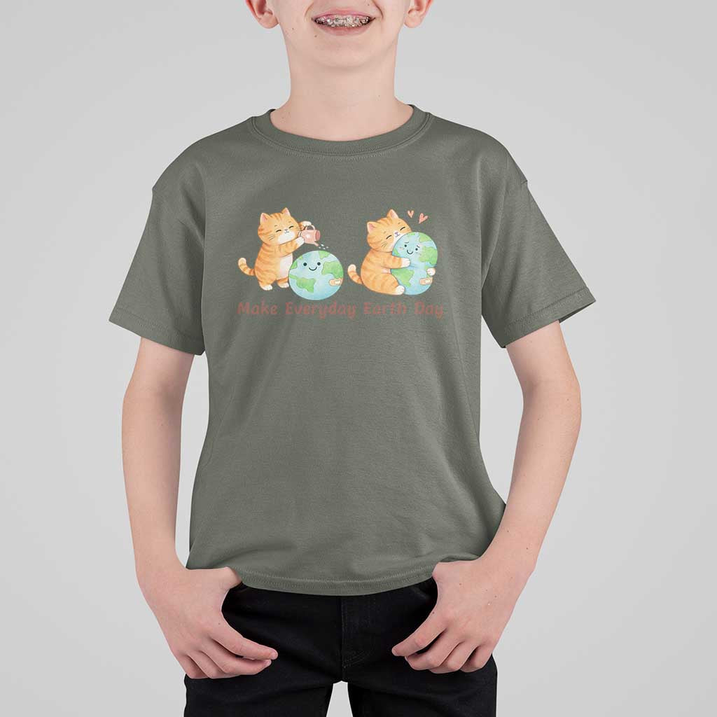 Make Everyday Earth Day T Shirt For Kid Cute Cat Healing Planet Earth