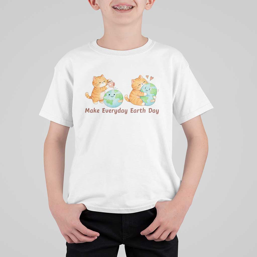 Make Everyday Earth Day T Shirt For Kid Cute Cat Healing Planet Earth