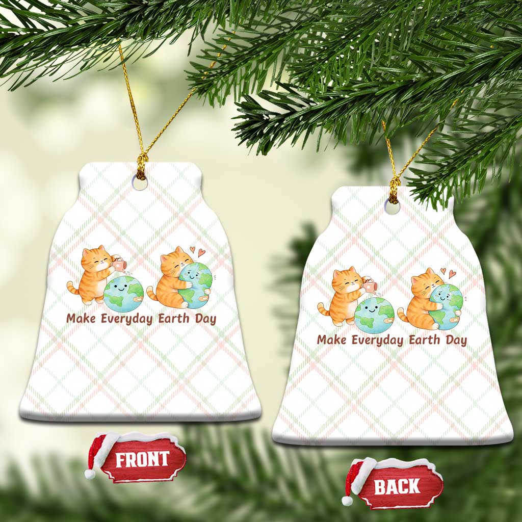 Make Everyday Earth Day Ceramic Ornament Cute Cat Healing Planet Earth