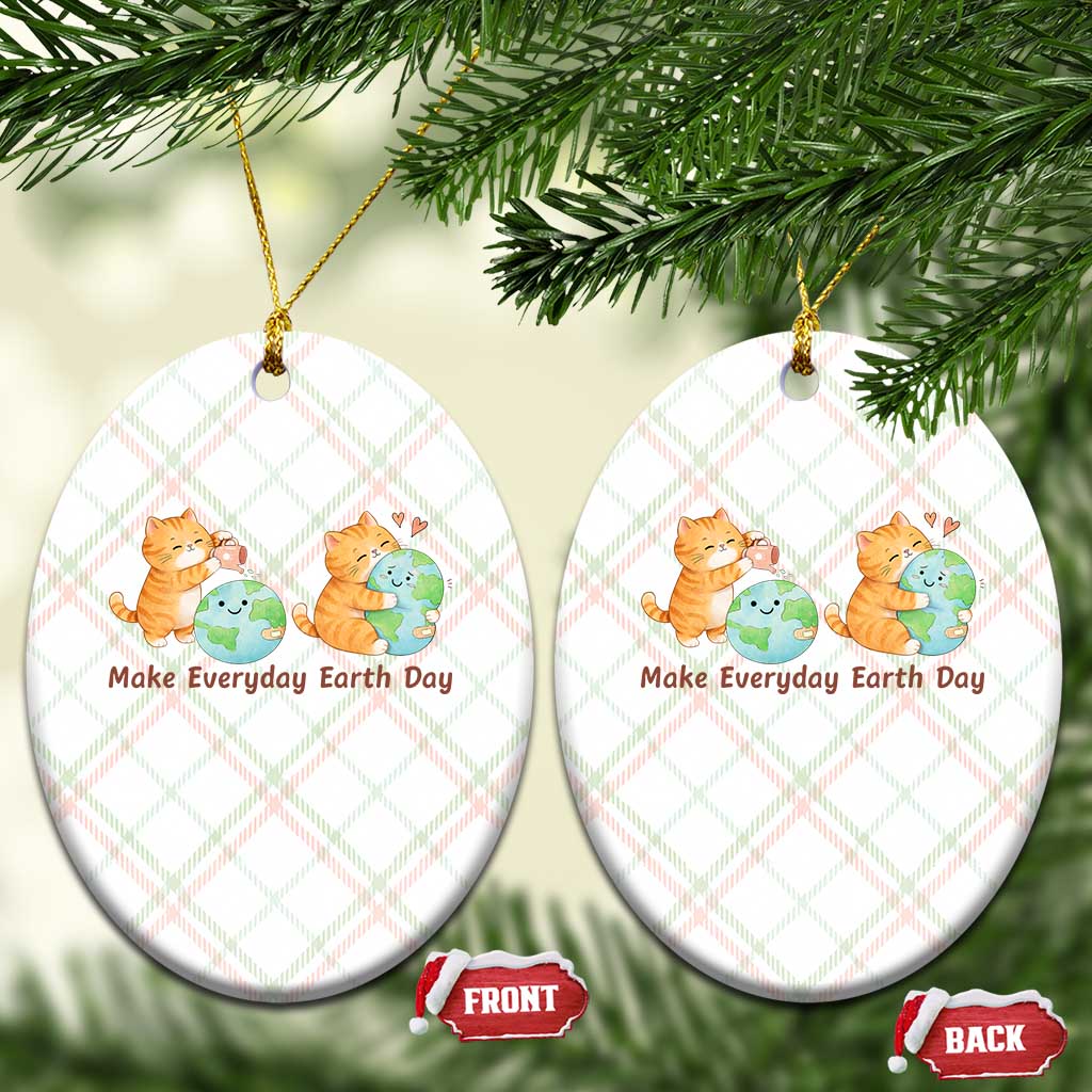 Make Everyday Earth Day Ceramic Ornament Cute Cat Healing Planet Earth