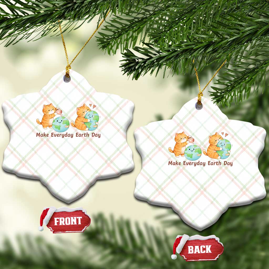 Make Everyday Earth Day Ceramic Ornament Cute Cat Healing Planet Earth