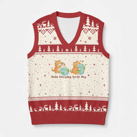 Make Everyday Earth Day V-Neck Knit Sweater Vest Cute Cat Healing Planet Earth