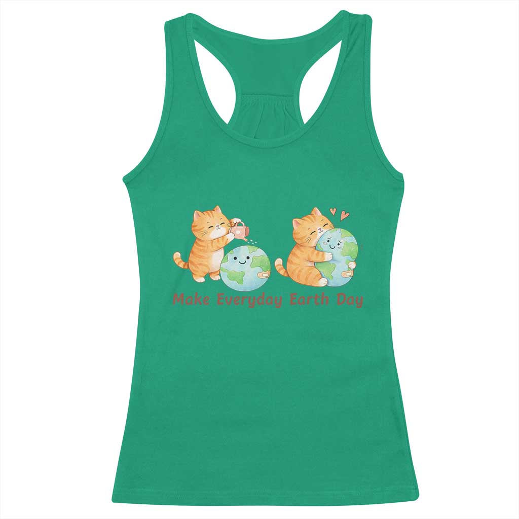 Make Everyday Earth Day Racerback Tank Top Cute Cat Healing Planet Earth