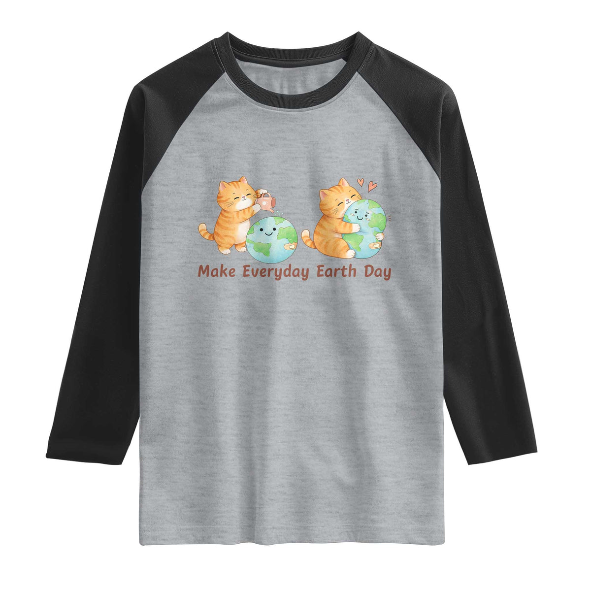 Make Everyday Earth Day Raglan Shirt Cute Cat Healing Planet Earth