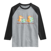 Make Everyday Earth Day Raglan Shirt Cute Cat Healing Planet Earth