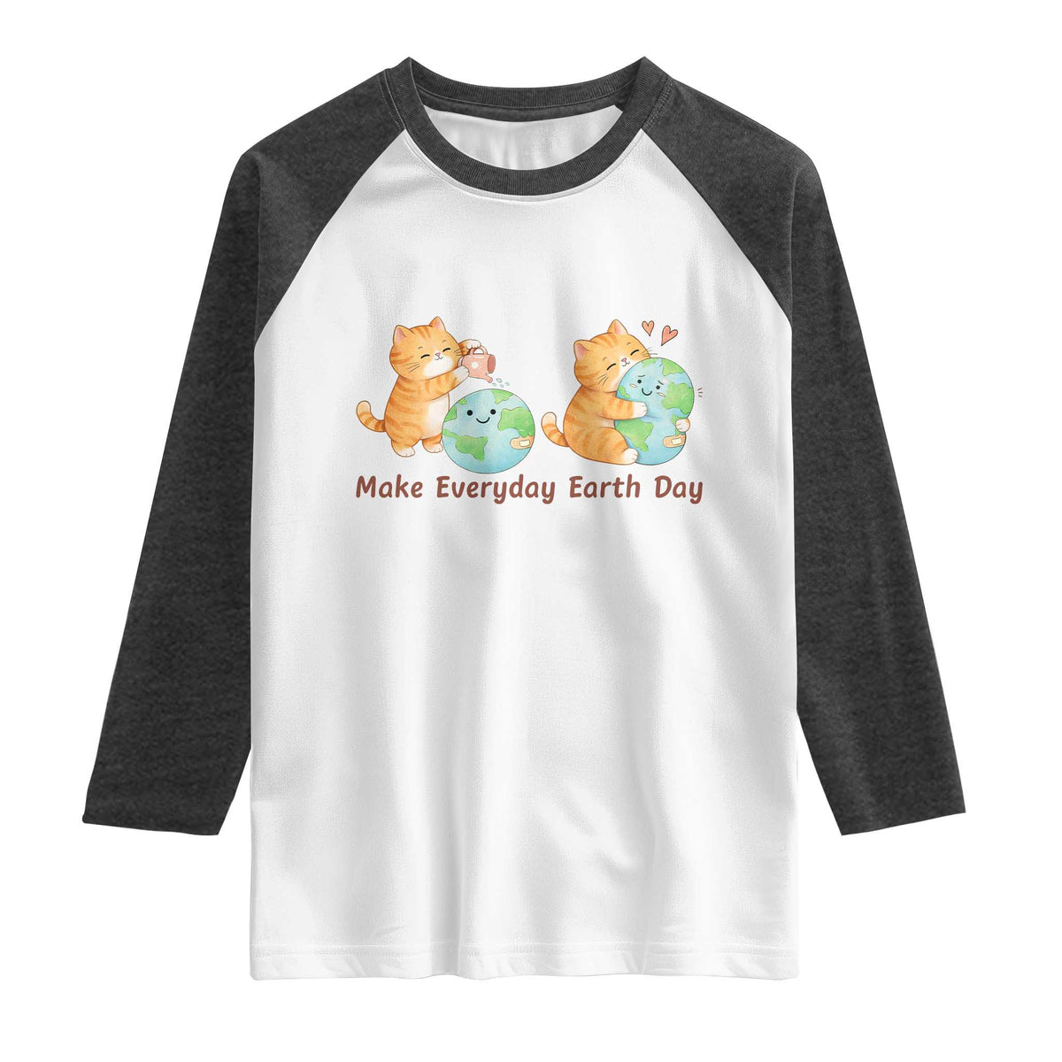 Make Everyday Earth Day Raglan Shirt Cute Cat Healing Planet Earth