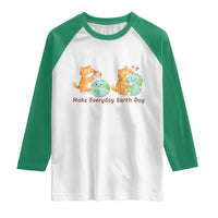 Make Everyday Earth Day Raglan Shirt Cute Cat Healing Planet Earth