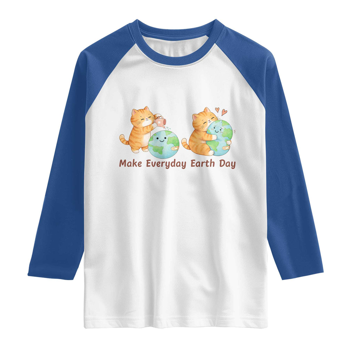 Make Everyday Earth Day Raglan Shirt Cute Cat Healing Planet Earth