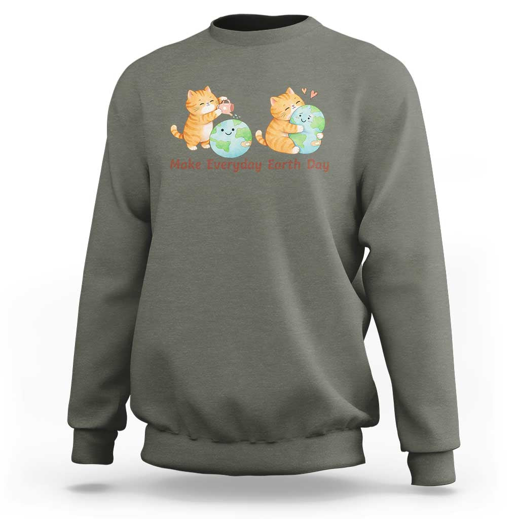 Make Everyday Earth Day Sweatshirt Cute Cat Healing Planet Earth
