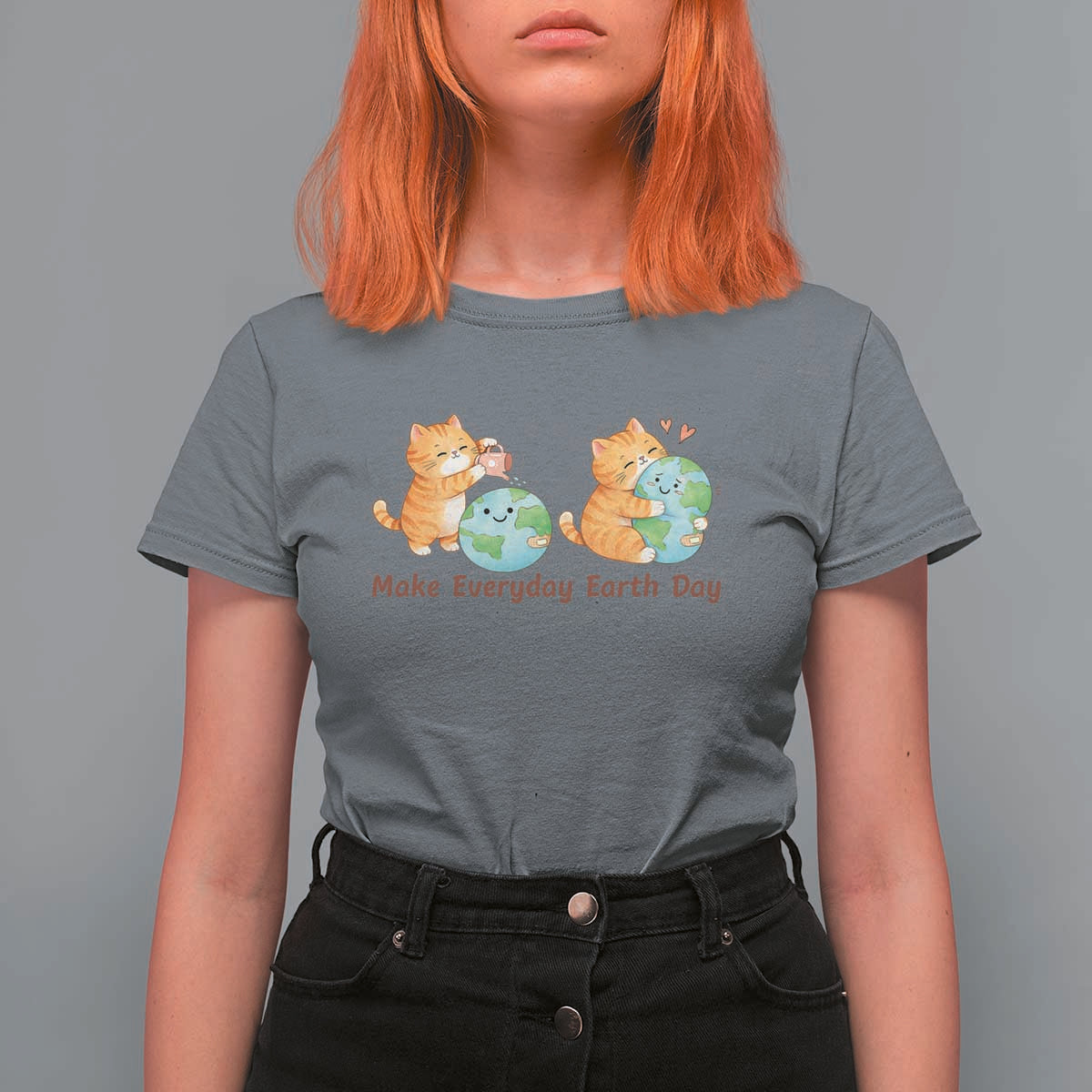 Make Everyday Earth Day T Shirt For Women Cute Cat Healing Planet Earth