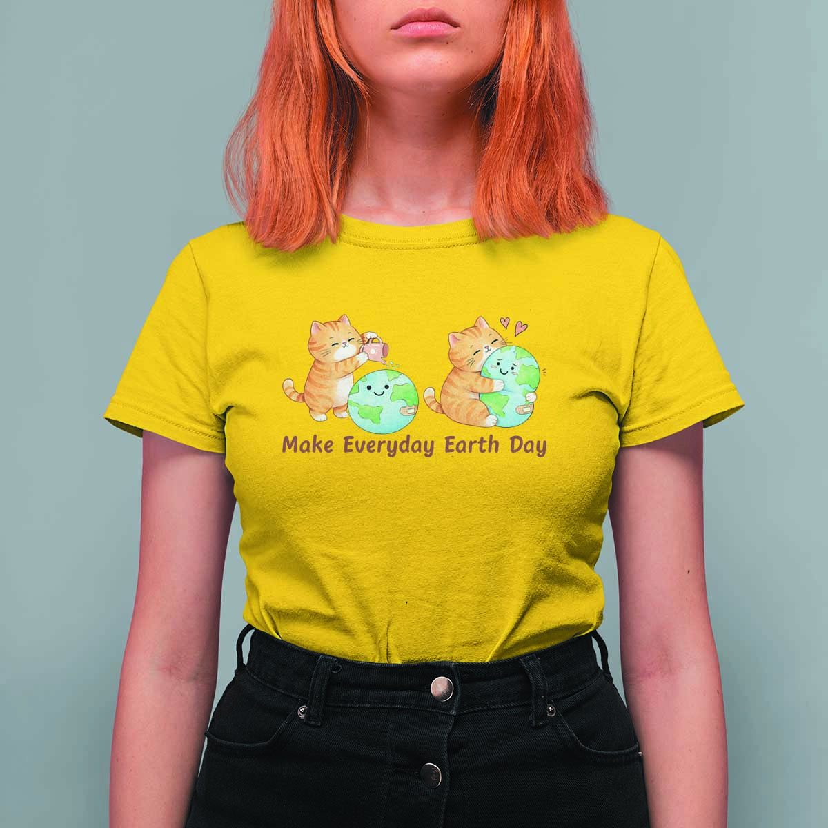 Make Everyday Earth Day T Shirt For Women Cute Cat Healing Planet Earth