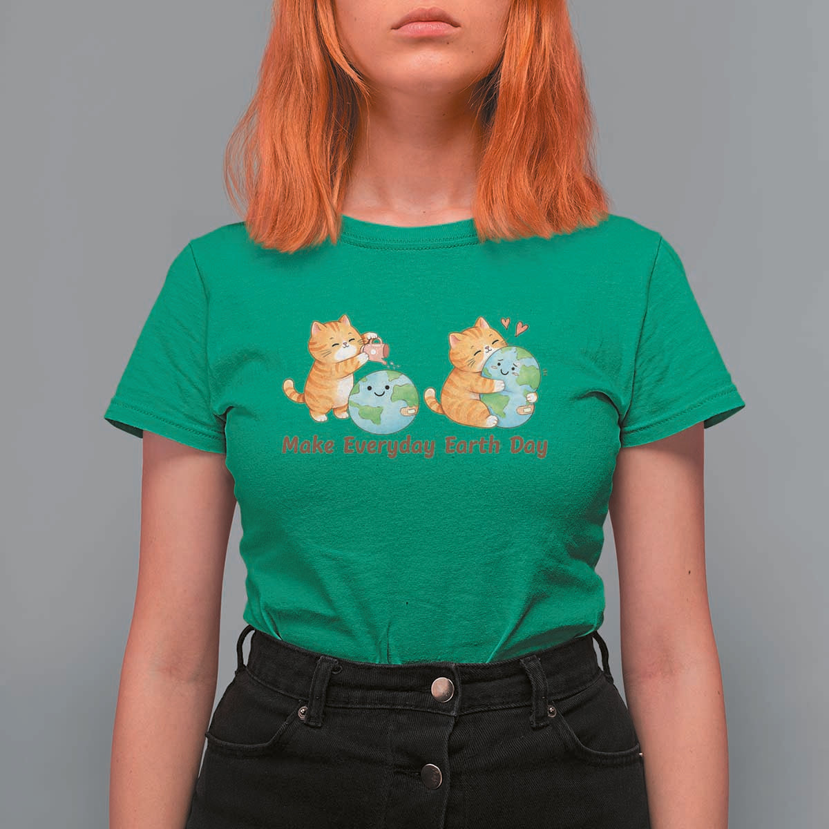 Make Everyday Earth Day T Shirt For Women Cute Cat Healing Planet Earth