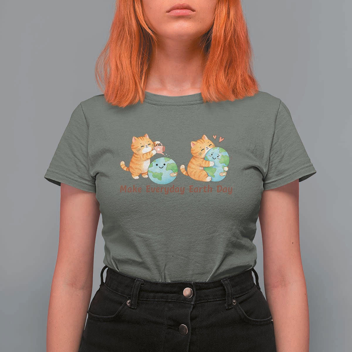 Make Everyday Earth Day T Shirt For Women Cute Cat Healing Planet Earth