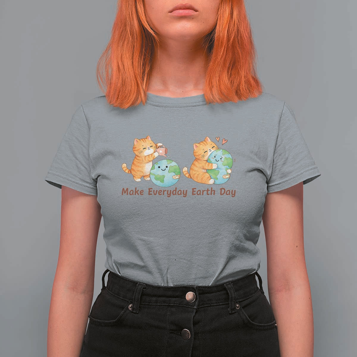 Make Everyday Earth Day T Shirt For Women Cute Cat Healing Planet Earth