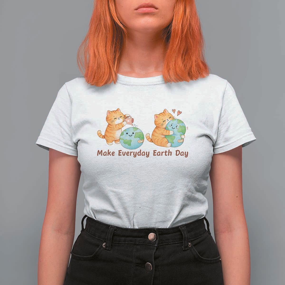 Make Everyday Earth Day T Shirt For Women Cute Cat Healing Planet Earth