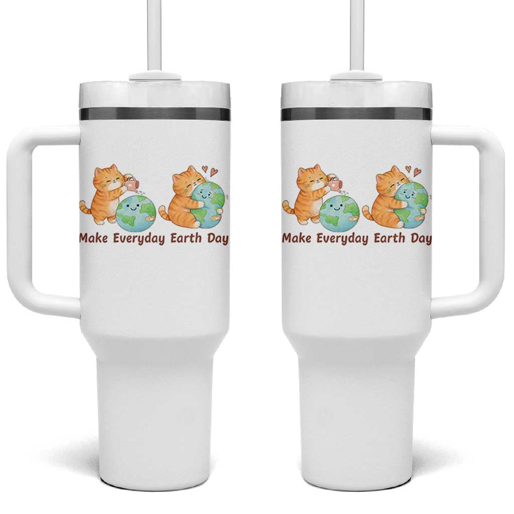 Make Everyday Earth Day Tumbler With Handle Cute Cat Healing Planet Earth