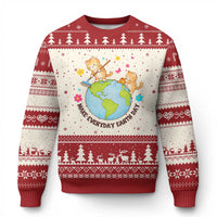 Make Everyday Earth Day Ugly Christmas Sweater Funny Cat Lover Gift