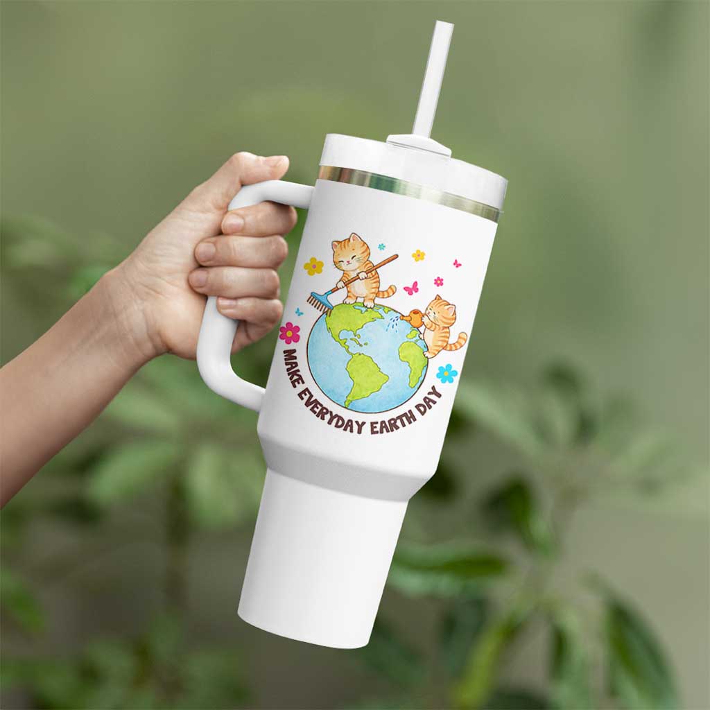Make Everyday Earth Day Tumbler With Handle Funny Cat Lover Gift