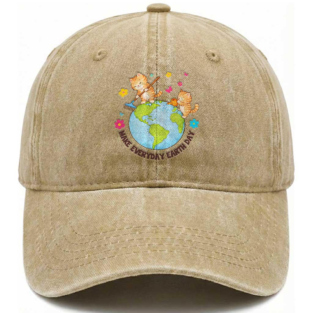 Make Everyday Earth Day Washed Cotton Baseball Cap Funny Cat Lover Gift