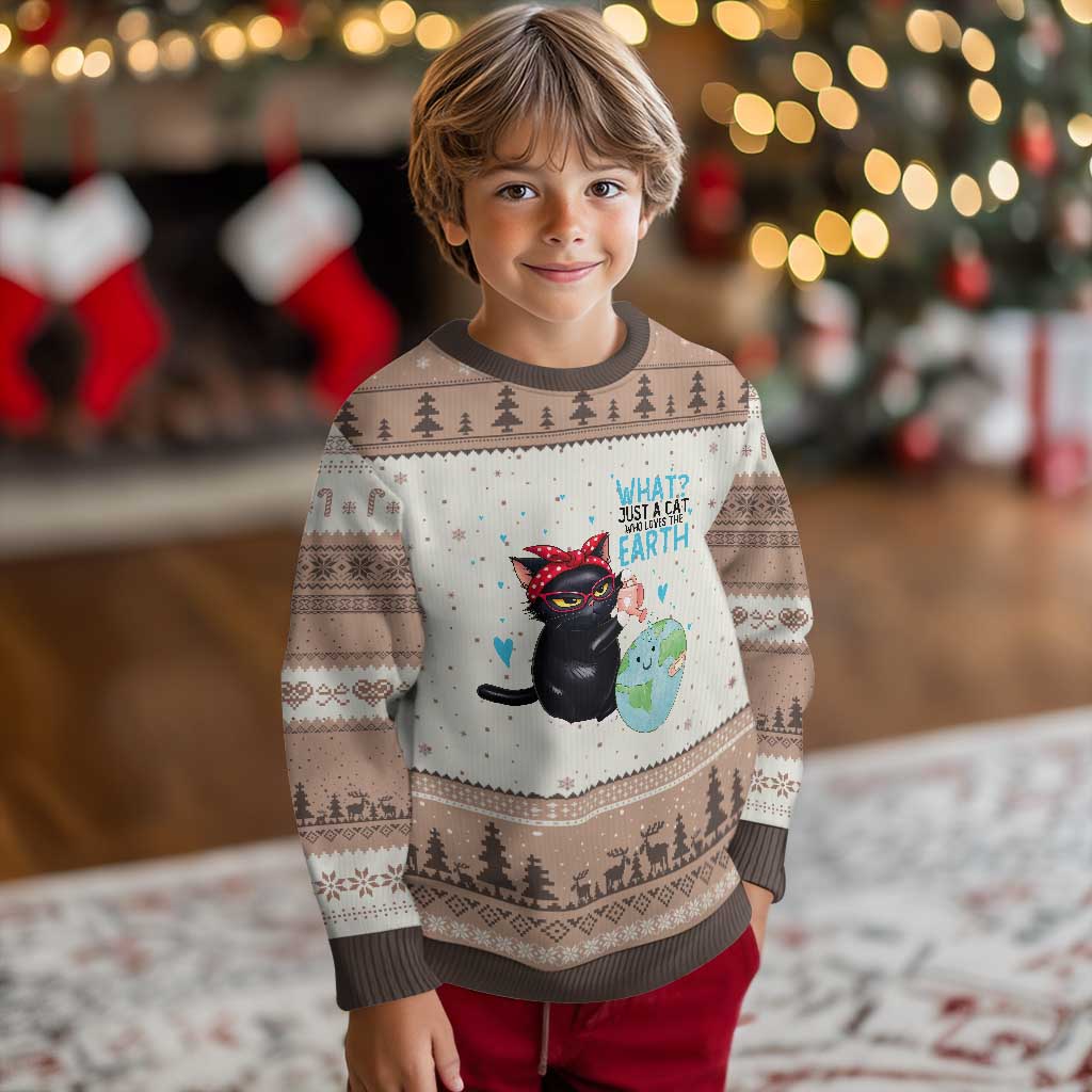 Just A Cat Who Loves The Earth Ugly Christmas Sweater Earth Day Cat Lover Gift