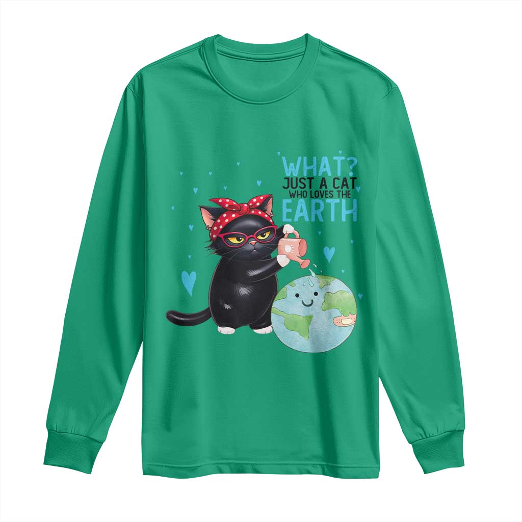 Just A Cat Who Loves The Earth Long Sleeve Shirt Earth Day Cat Lover Gift