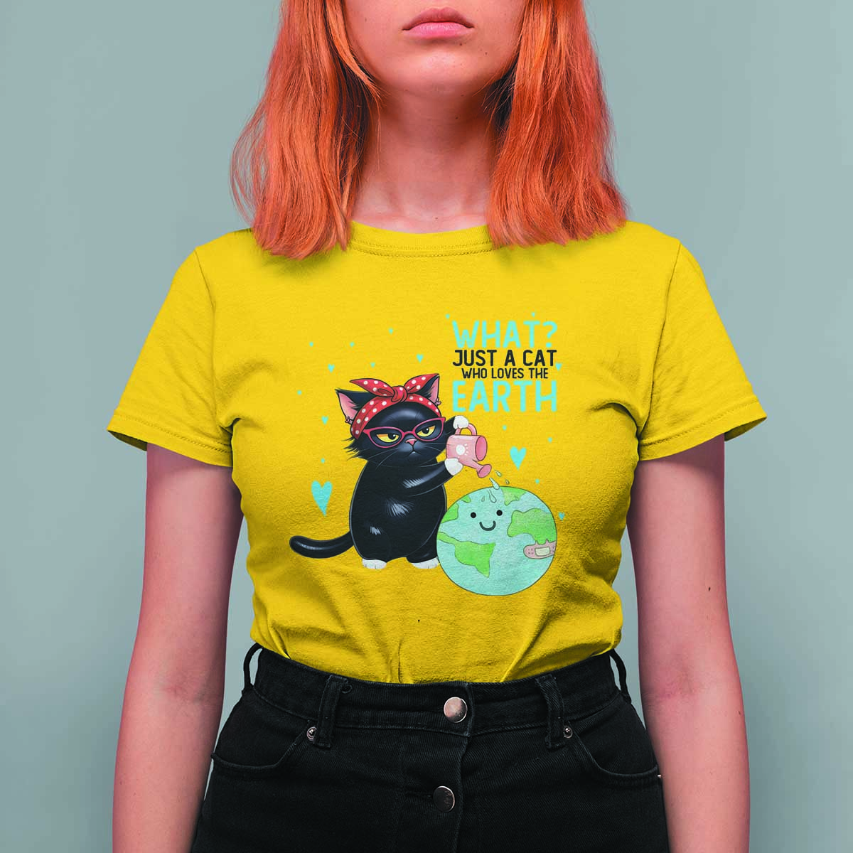 Just A Cat Who Loves The Earth T Shirt For Women Earth Day Cat Lover Gift