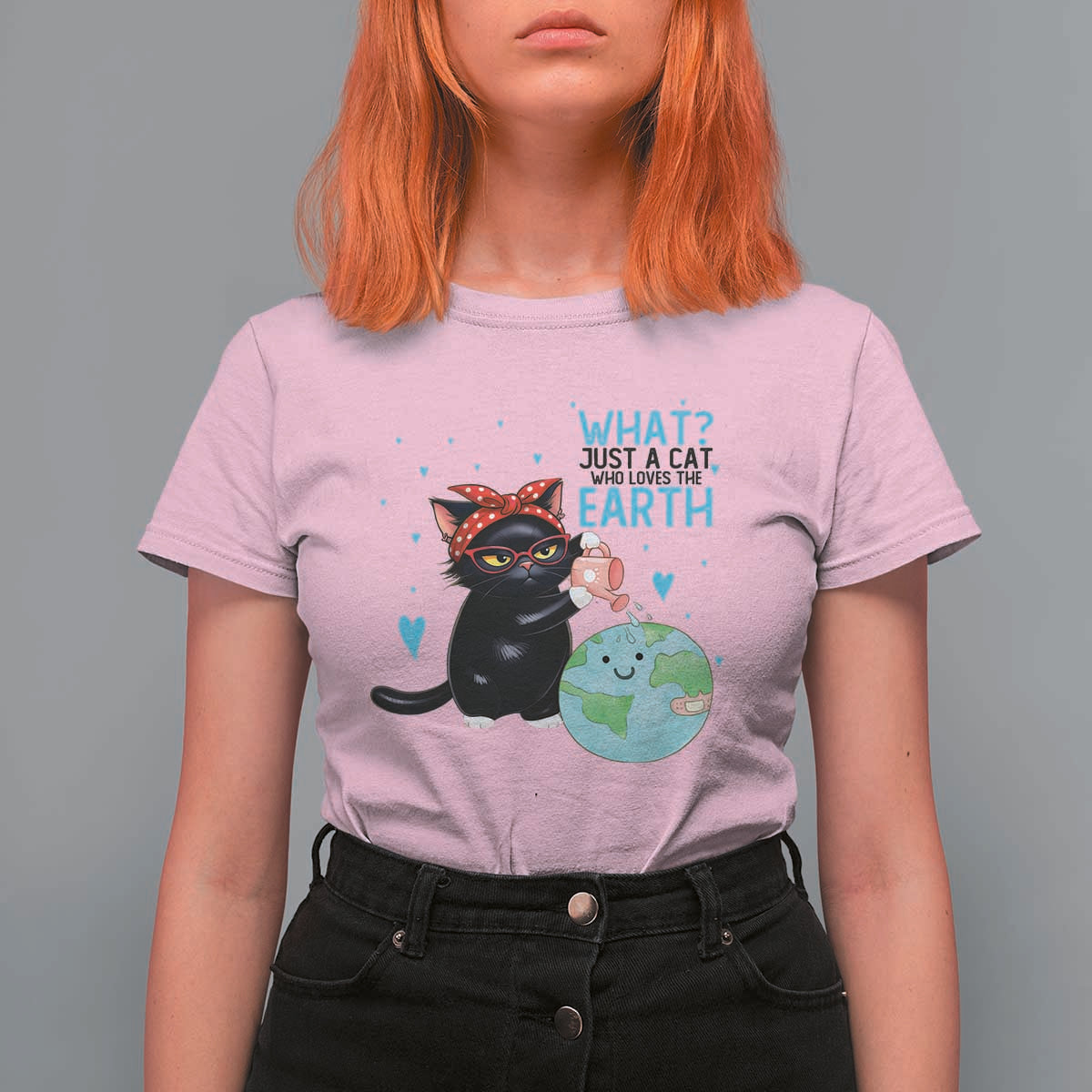 Just A Cat Who Loves The Earth T Shirt For Women Earth Day Cat Lover Gift