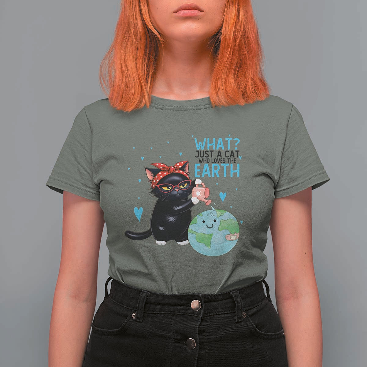 Just A Cat Who Loves The Earth T Shirt For Women Earth Day Cat Lover Gift