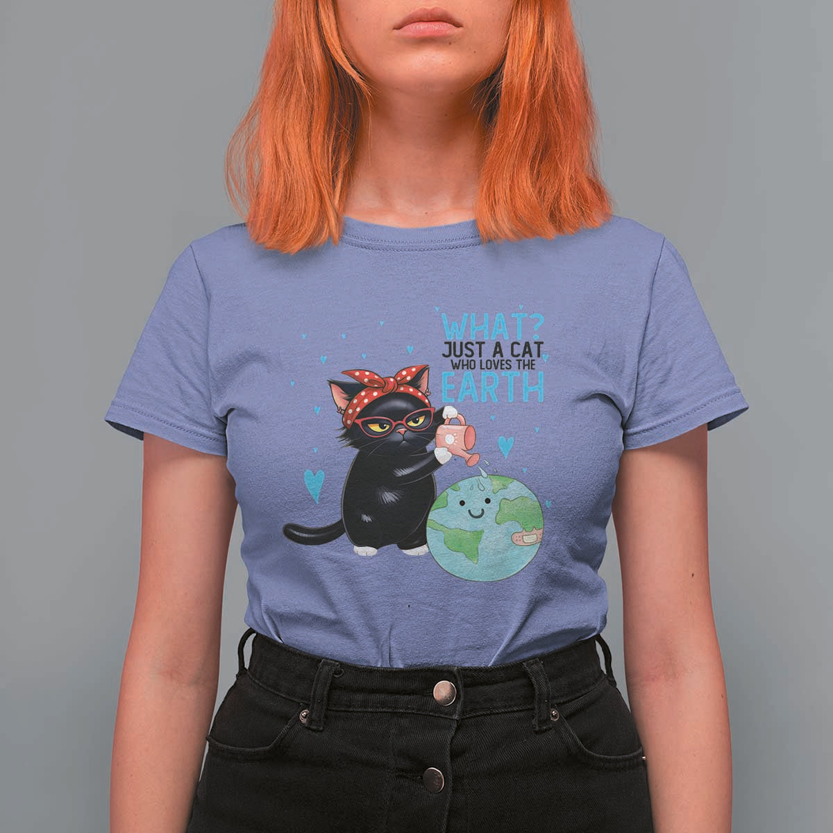 Just A Cat Who Loves The Earth T Shirt For Women Earth Day Cat Lover Gift