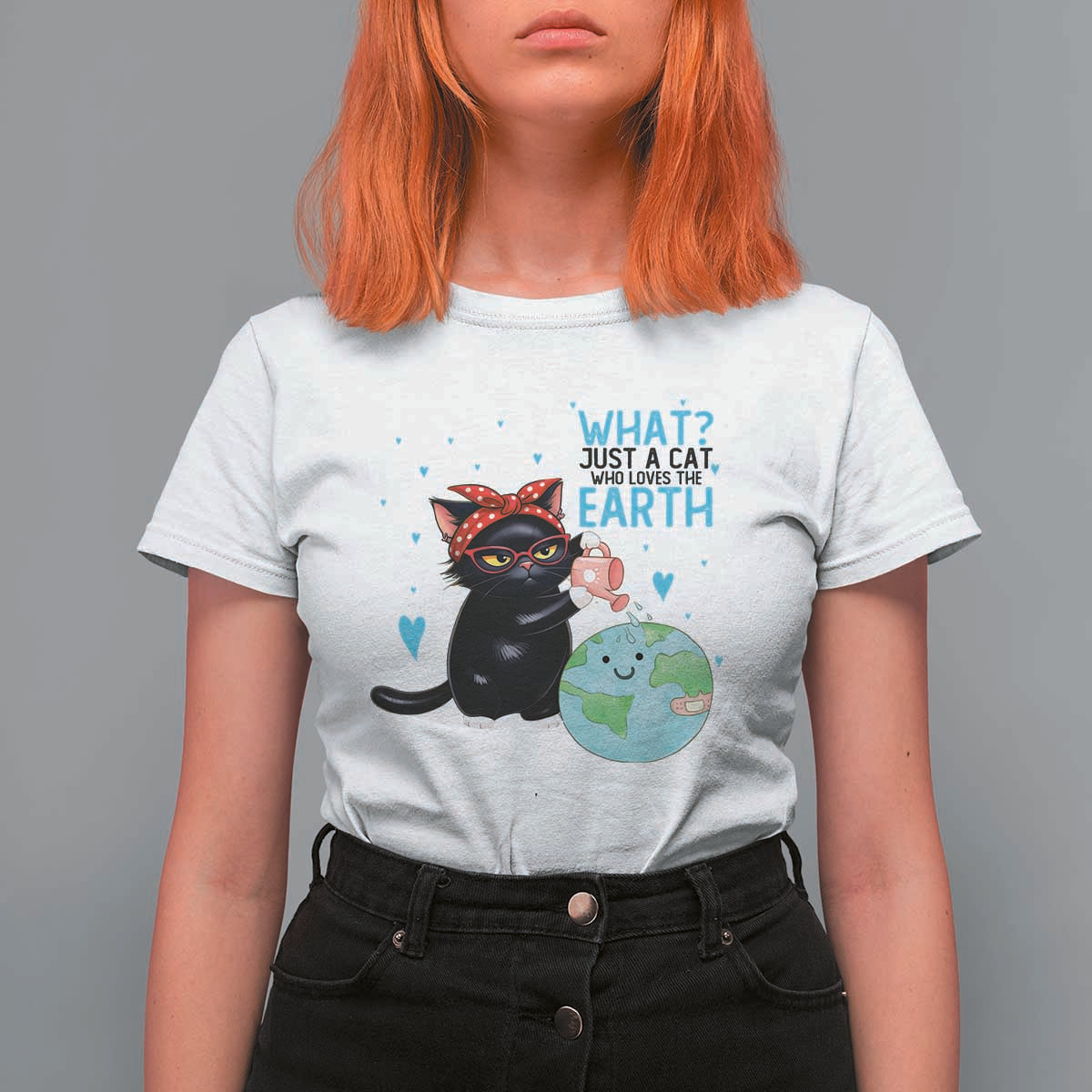 Just A Cat Who Loves The Earth T Shirt For Women Earth Day Cat Lover Gift