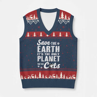 Earth Day Cat Lover V-Neck Knit Sweater Vest Save Earth Its The Only Planet With Cats