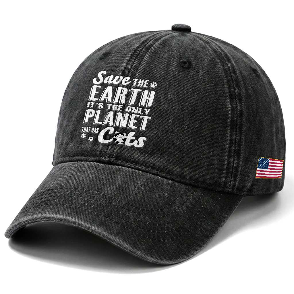 Earth Day Cat Lover Washed Cotton Baseball Cap Save Earth Its The Only Planet With Cats