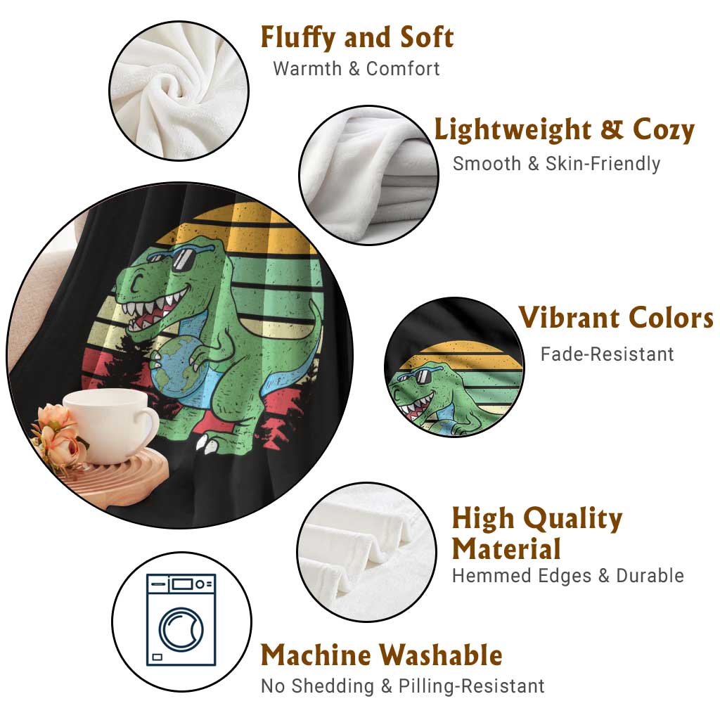 Funny Earth Day Dinosaur Lover Throw Blanket Save The Planet