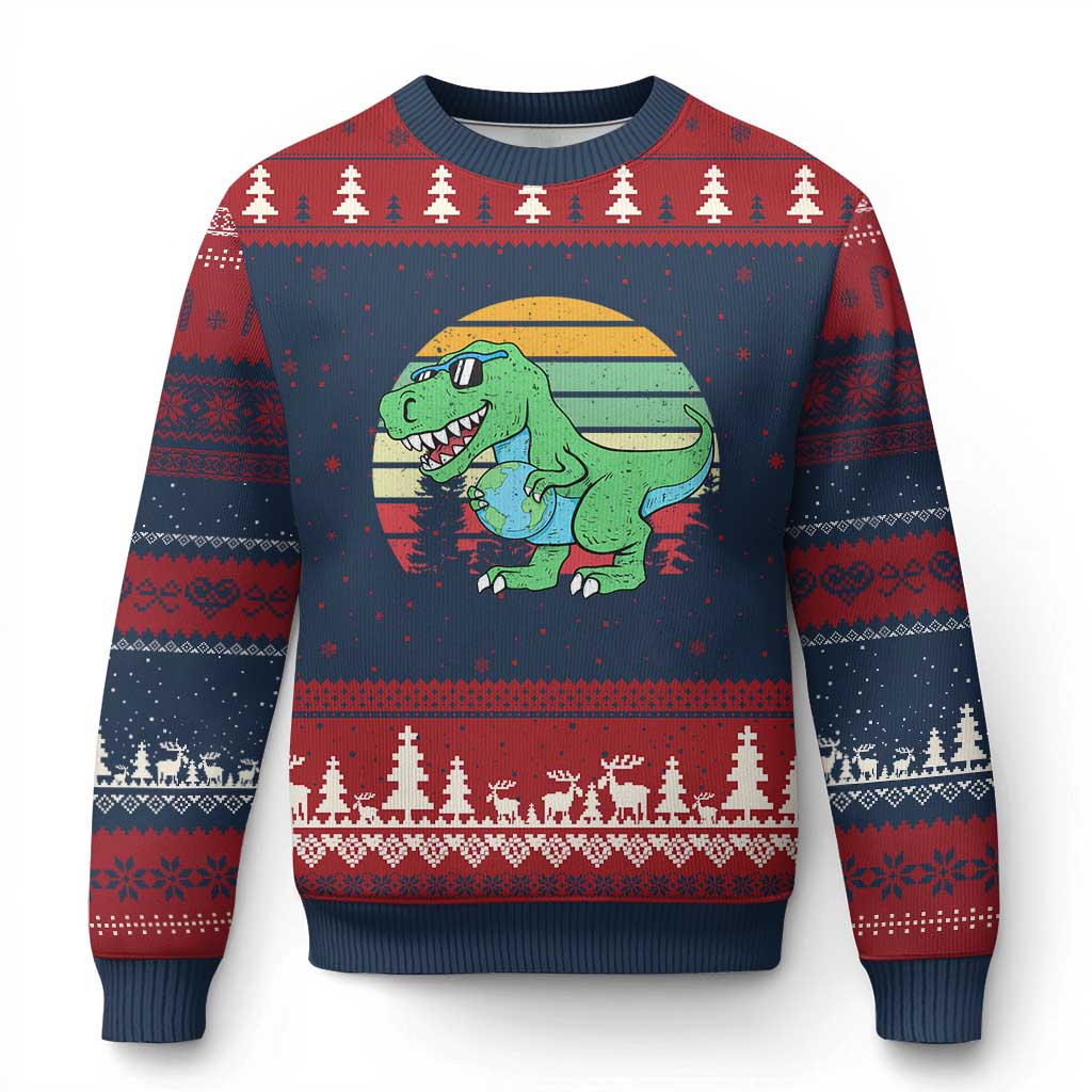 Funny Earth Day Dinosaur Lover Ugly Christmas Sweater Save The Planet