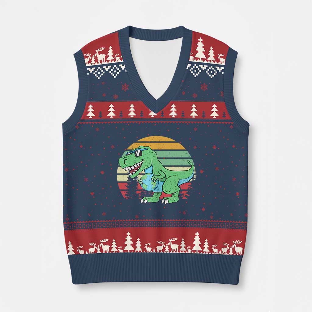 Funny Earth Day Dinosaur Lover V-Neck Knit Sweater Vest Save The Planet