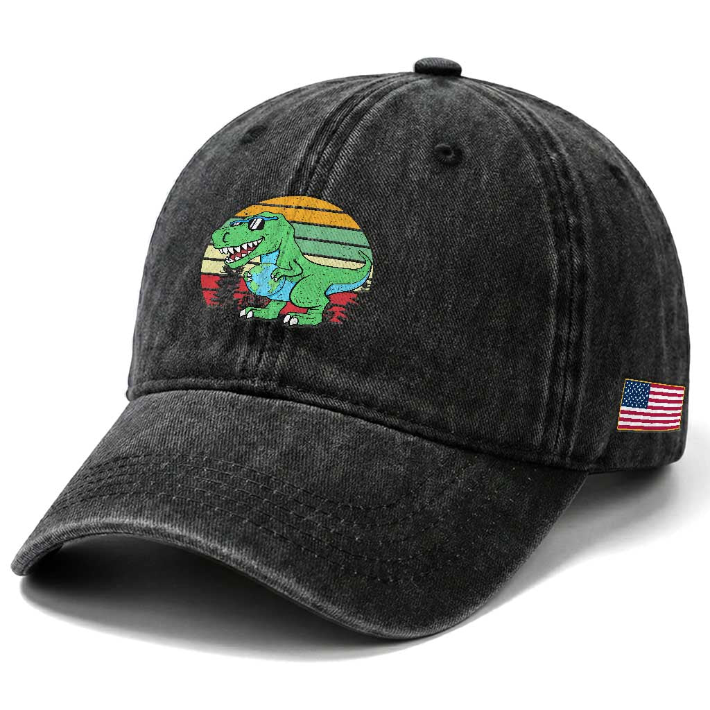 Funny Earth Day Dinosaur Lover Washed Cotton Baseball Cap Save The Planet