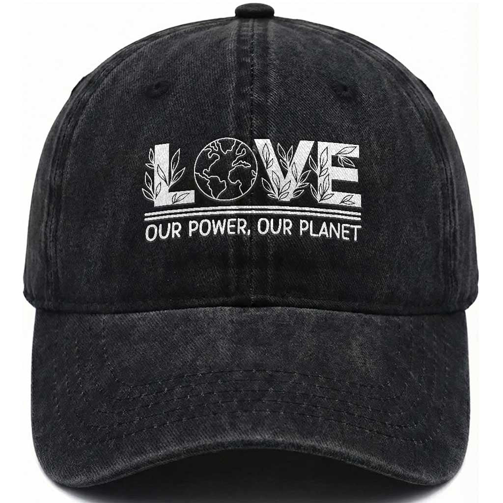Our Power Our Planet Washed Cotton Baseball Cap Earth Day Eco Friendly