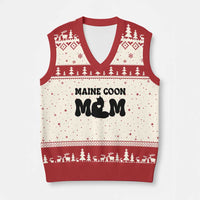 Maine Coon Mom V-Neck Knit Sweater Vest Cat Lover Gift For Her